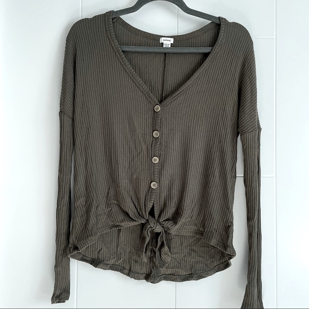3/$45 Garage Tie Front Button Up Longsleeve